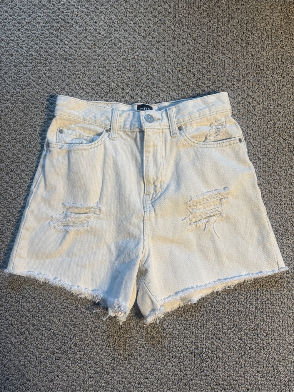 BDG Denim A-Line Off-White Distressed Denim Shorts- 25